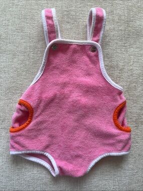 Jacadi Pink One-Piece Kids Swim Romper with Orange Trim